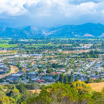 Byen Blenheim i vinregionen Marlborough - Sydøen i New Zealand 