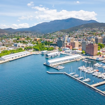 Luftfoto af havnen i Hobart. Tasmanien