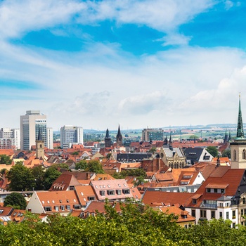 Panoramaudsigt ud over "Byen med alle tårnene", Erfurt i Thüringe, Midttyskland