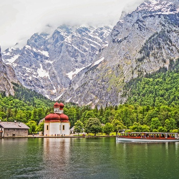 Sejltur til jagtslot St. Bartholomä, Obersee og Königsee i Berchtesgaden Nationalpark, Sydtyskland