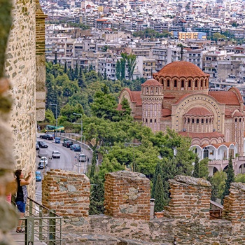 Udsigt fra Trigoniou-tårnet tilkirke i Thessaloniki, Grækenland