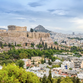 Udsigt til Acropolis i hovedstaden Athen, Grækenland