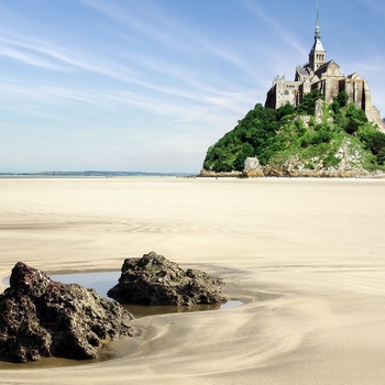 Mont Saint-Michel i sandlandskab, Normandiet Frankrig