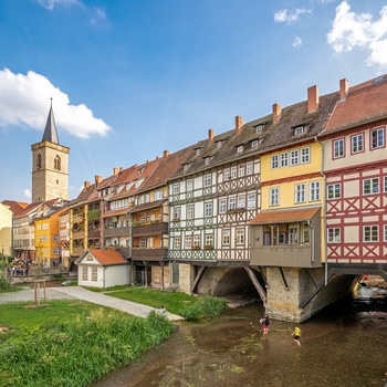 Erfurt og Krämerbrücke, Thüringen i Tyskland