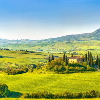 Val d'Orcia - smukt landskab med vinmarker i Toscana