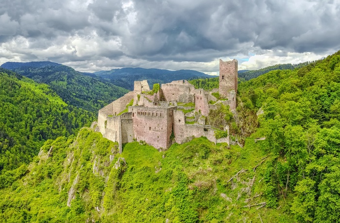 Den gamle borg Saint Ulrich ved Ribeauville, Alsace i Frankrig