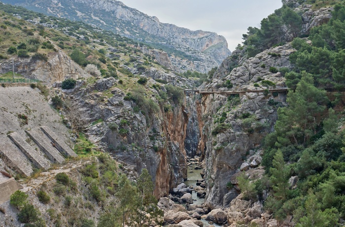 El Caminito del Rey og udsigt til Kongebroen, Andalusien