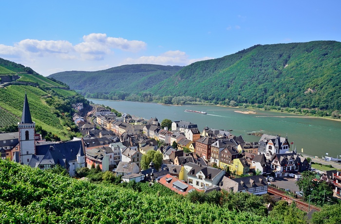 Assmannshausen og floden Rhinen, Tyskland