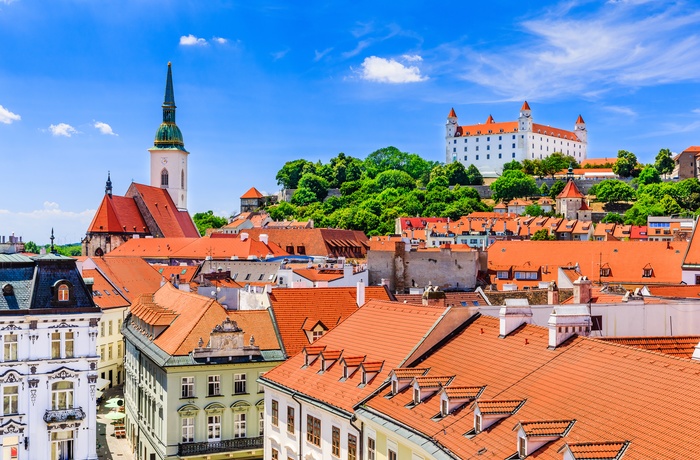 Udsigt over Bratislava og slottet, Slovakiet