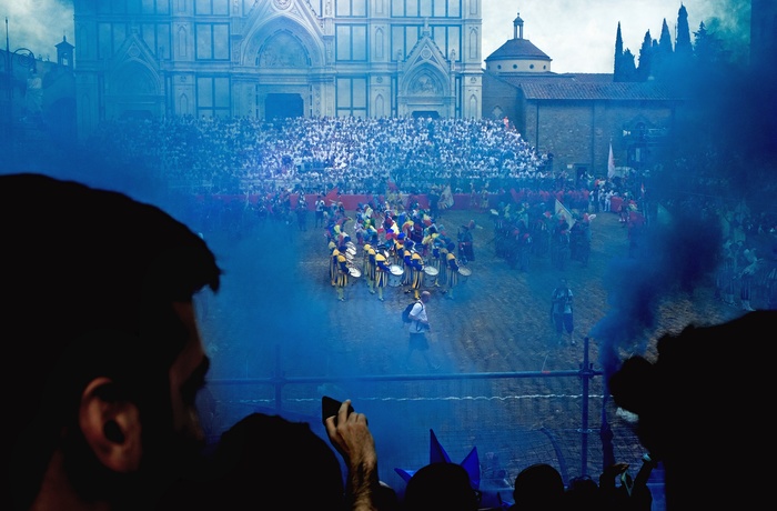 Den historiske fodboldkamp Il Calcio Storico på Piazza Santa Croce, Firenze