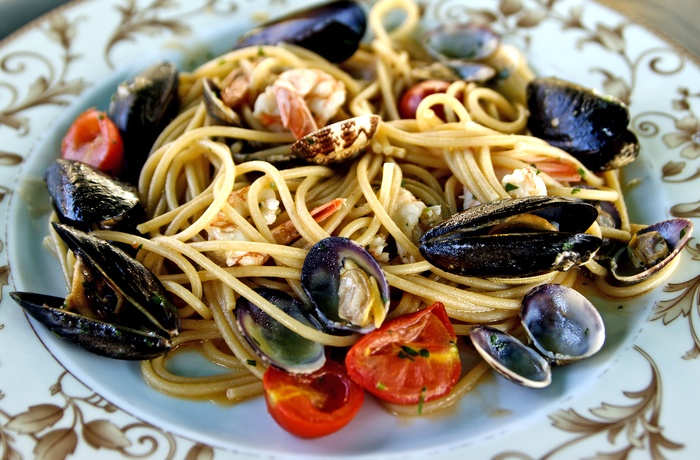 Seafood og pasta - ret i Italien