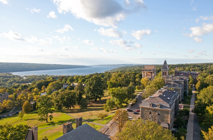 Udsigt til Cayuga Lake fra Cornell University, Ithaca i New York State