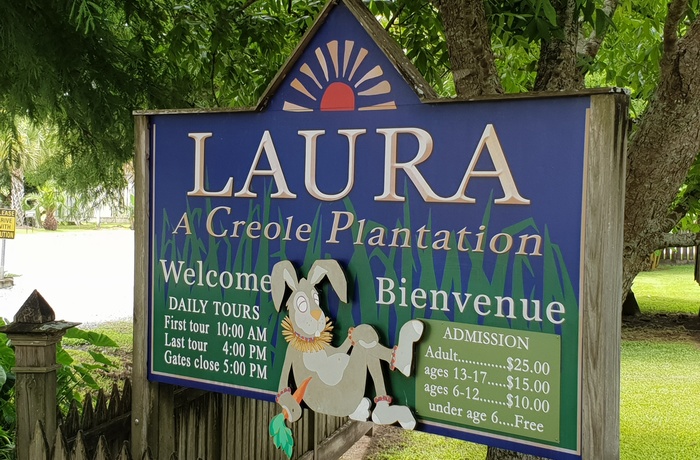 Skilt til Lauras Plantation, Louisiana