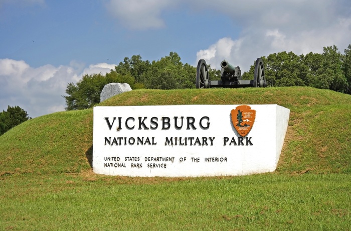 Skilt til Vicksburg National Military Park - Mississippi i USA