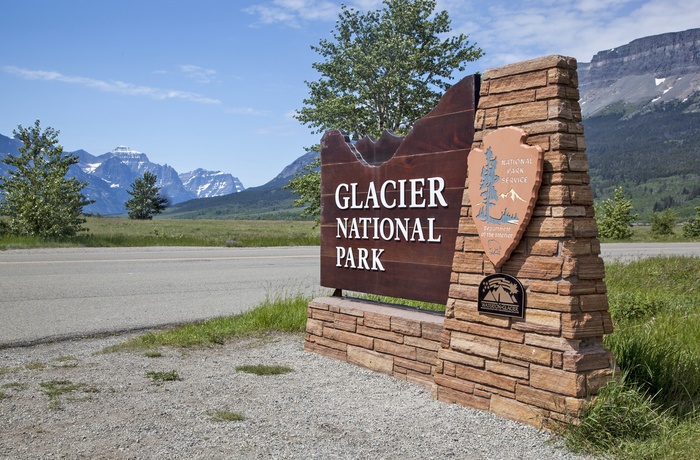 Skilt til Glacier National Park i Montana, USA