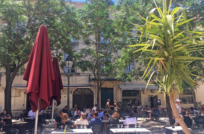 Place Candolle - hyggelig plads i Montpellier, sydvestlige Frankrig