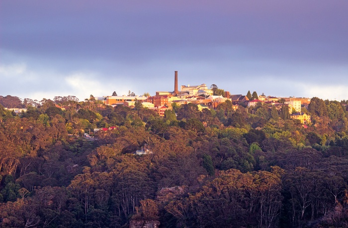 Udsigt til Katoomba ved BLue Mountains i New South Wales, Australien