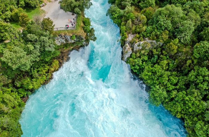 Luftfoto af vandfaldet Huka Falls, Nordøen i New Zealand