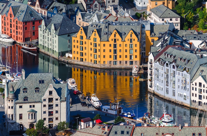 Ålesund bymidte set fra luften, Norge