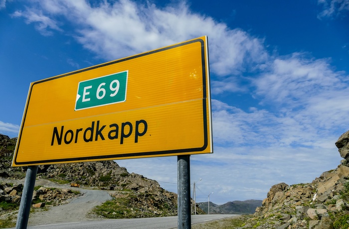 Skilt til Nordkap via E69, Nordnorge