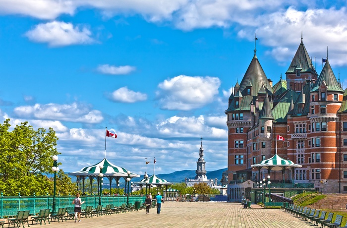 Chateau Frontenac hotellet og Dufferin Terrace centrum af Quebec City, Canada