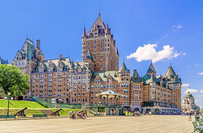 Chateau Frontenac hotellet og Dufferin Terrace centrum af Quebec City, Canada
