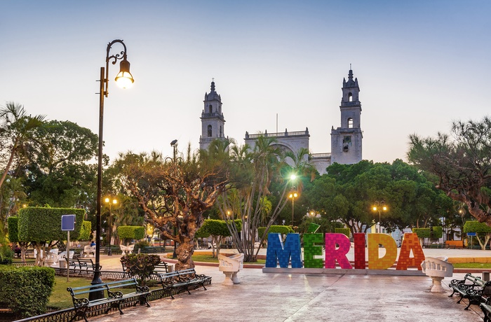 San Ildefonso katedralen på Plaza Grande - Merida i Mexico