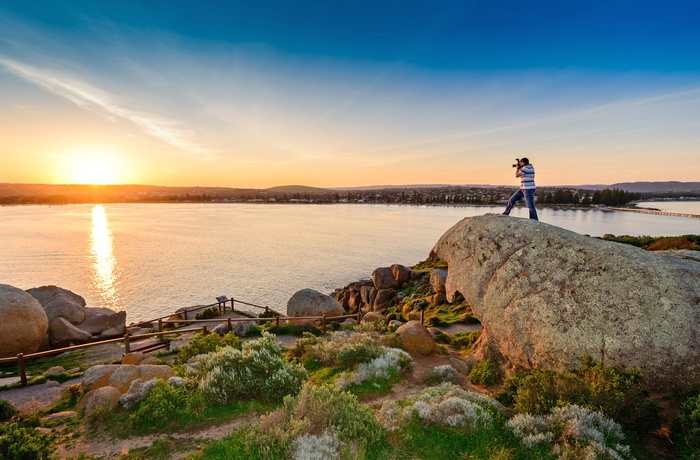 Solnedgang ved Granite Island, South Australia