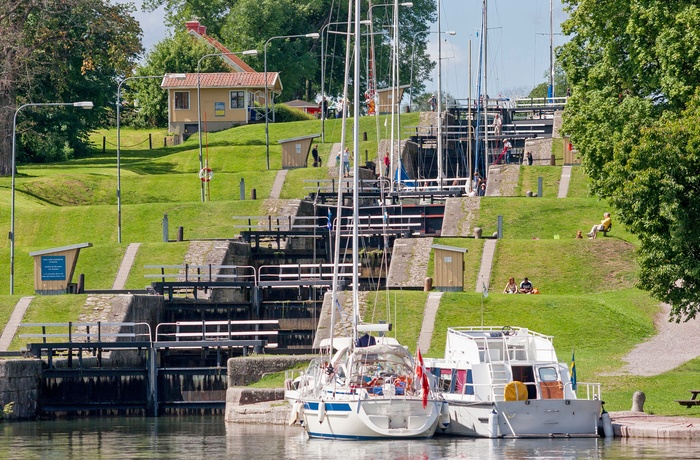 Göta Kanalen og Bergs Locks ved Linköping, Sverige