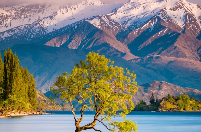 Lake Wanaka og snedækkede bjerge i baggrunden - Sydøen i New Zealand