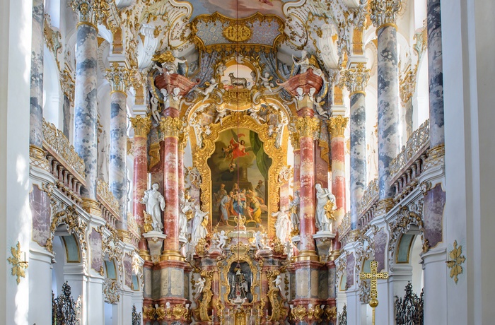 Udsmykning i pilgrimskirken Wieskirche i Wies, Sydtyskland