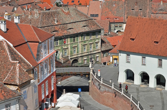 Løgnens bro "The Bridge of Lies" i den gamle bydel i Sibiu, Transsylvanien - Rumænien