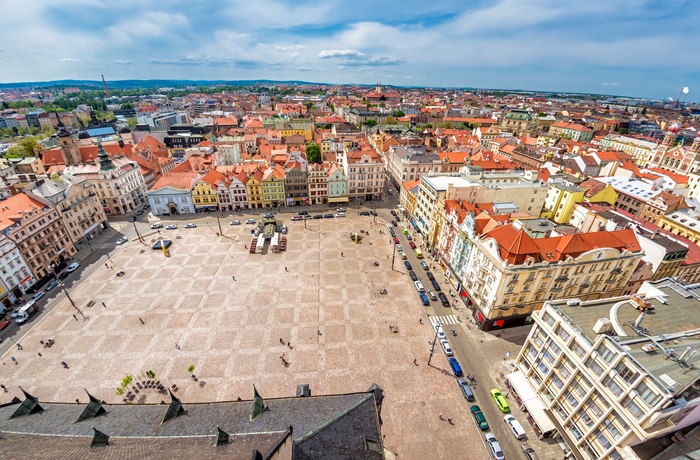 Udsigten fra St. Bartholomew Katedralen i Plzen, Tjekkiet