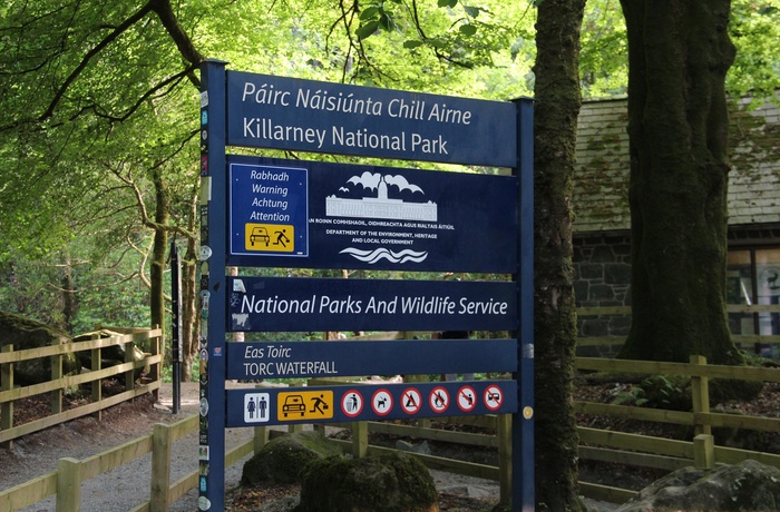 Torc Waterfall, Killarny National Parc, Irland - skilt ved indgang