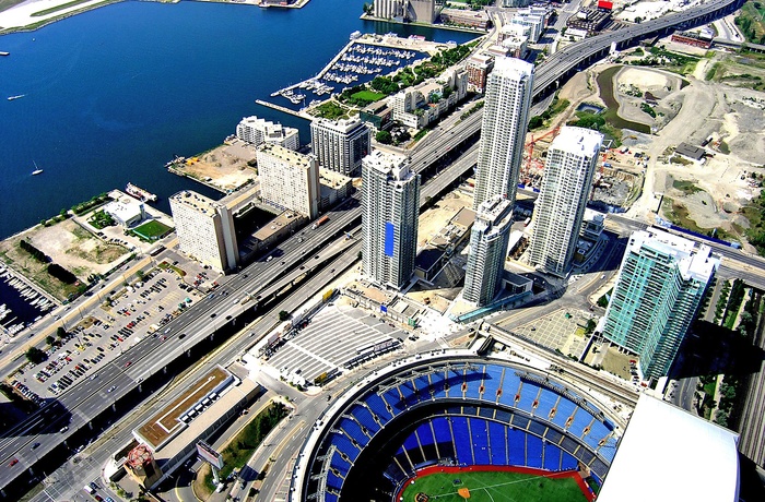 Luftfoto af Rogers Centre sportsstadion, Toronto i Canada