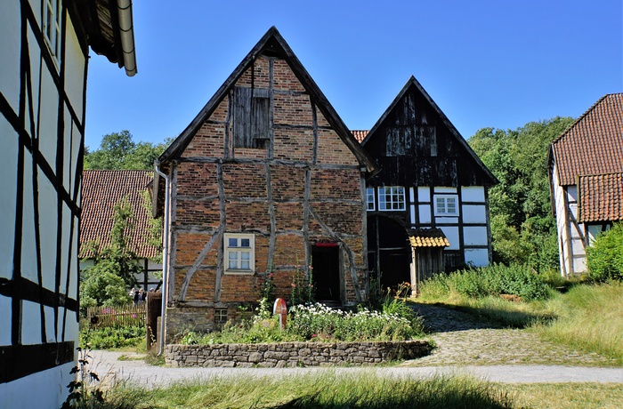 Bindningsværkshuse i Frilandsmuseet i byen Detmold, Midttyskland