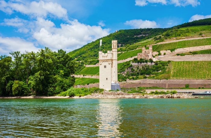 Mouse Tower eller Binger Mauseturm på en ø, Rhinen i Tyskland