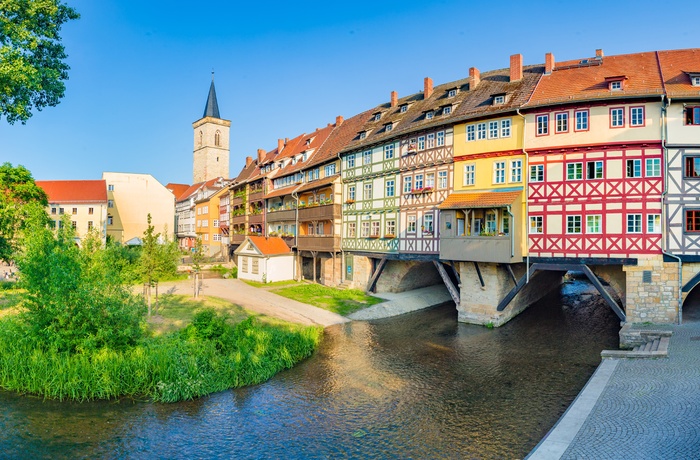 Krämerbrücke i Erfurt, Thüringen i Tyskland