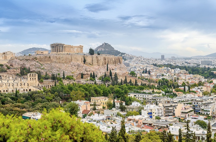 Udsigt til Acropolis i hovedstaden Athen, Grækenland