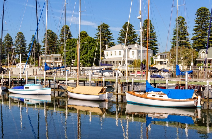 Havneområdet i Port Fairy, Victoria i Australien