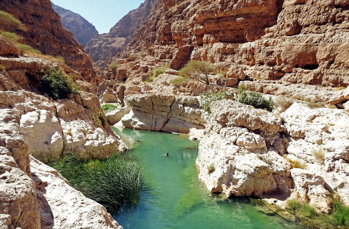 De naturlige pools i Wadi Shab-kløften i Oman
