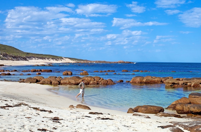 Sandstrand ved Cape Leeuwin i Western Australia, Australien