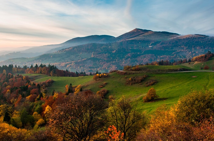 Alsace - flot udsigt i retning af Le Markstein og Grand ballon i Vogeserne