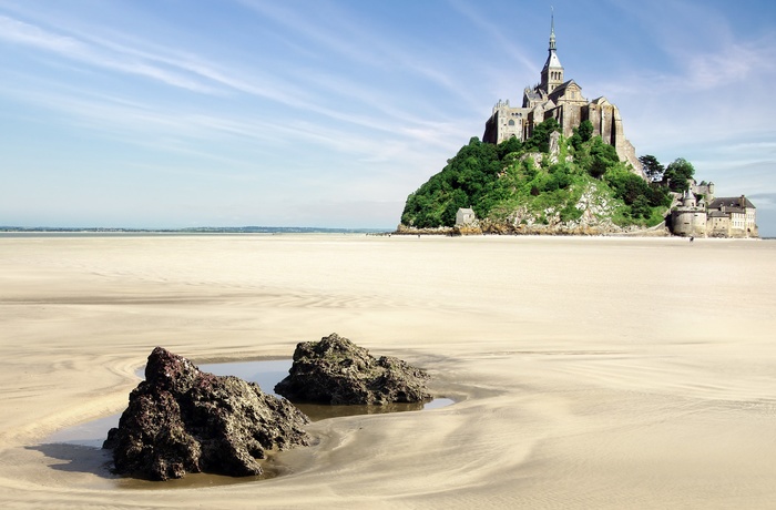 Mont Saint-Michel i sandlandskab, Normandiet Frankrig