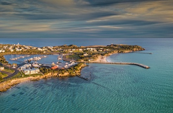 Luftfoto af kystbyen Robe i South Australia