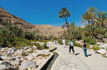 Turister på vej gennem Wadi Bani Khalid kløften i Oman