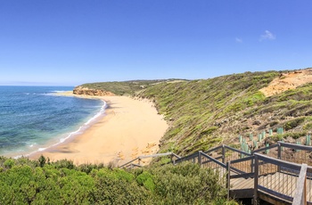 Gangbro ned til stranden ved byen Torquay i Victoria - Australien