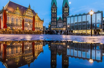 Bremens markedsplads om natten