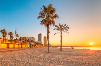 Solnedgang over Barceloneta Beach, Barcelona