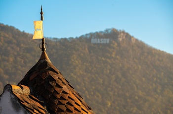 Brasov-skiltet set nede fra byen - Transsylvanien i Rumænien